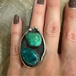 VTG Vintage Native Navajo Handmade Sterling Silver Ring Variscite Chrysocolla 6
